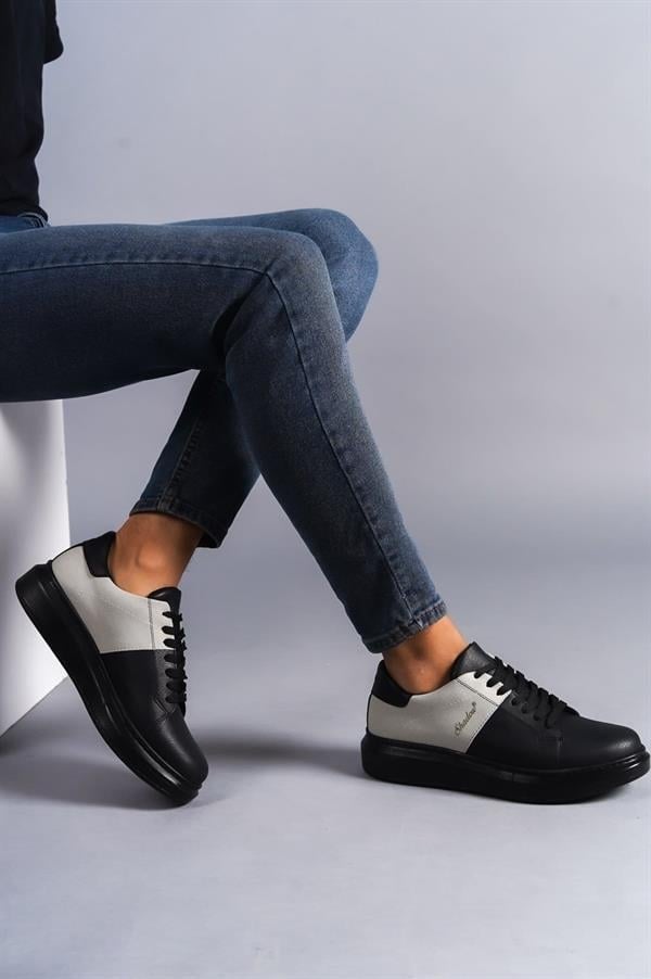 SLW151 Boost Bağcıklı Cilt Süet Erkek Günlük Sneaker Ayakkabı CSST - Siyah/Gri