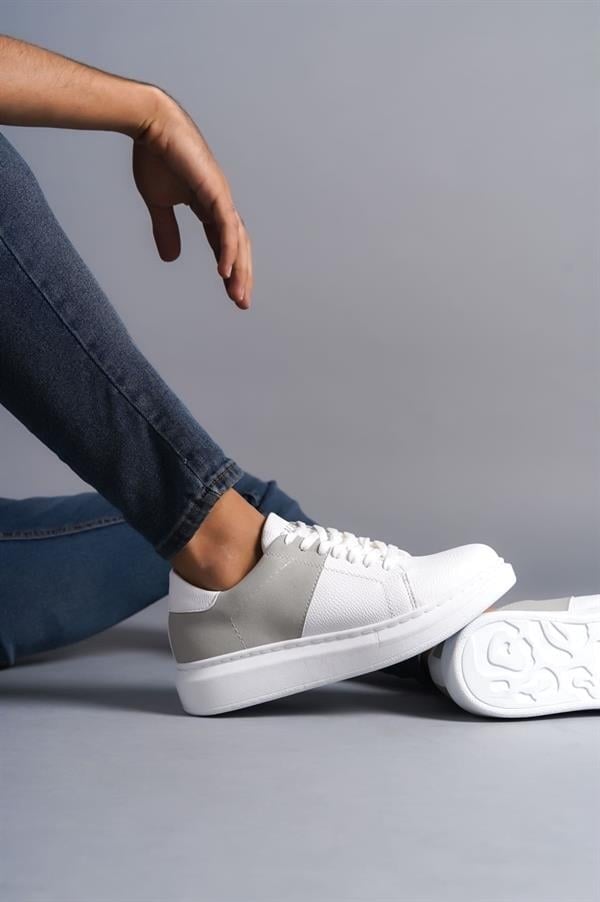 SLW151 Boost Bağcıklı Cilt Süet Erkek Günlük Sneaker Ayakkabı CSBT - Beyaz/Gri
