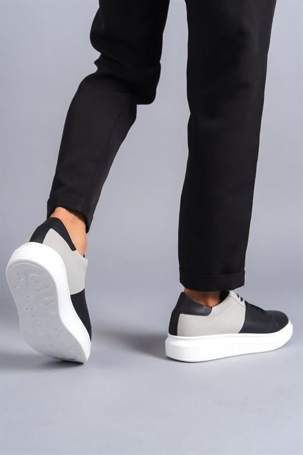 SLW151 Boost Bağcıklı Cilt Süet Erkek Günlük Sneaker Ayakkabı CSBT - Siyah/Gri