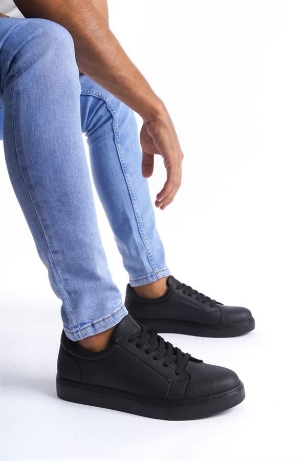SLW165 Elite Bağcıklı Cilt Erkek Günlük Sneaker Ayakkabı CST - Siyah