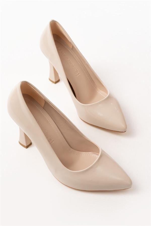 ST-001 Bej Rugan Günlük 9 Cm Topuklu Bayan Stiletto Ayakkabı