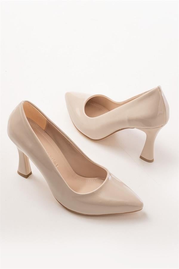 ST-001 Bej Rugan Günlük 9 Cm Topuklu Bayan Stiletto Ayakkabı