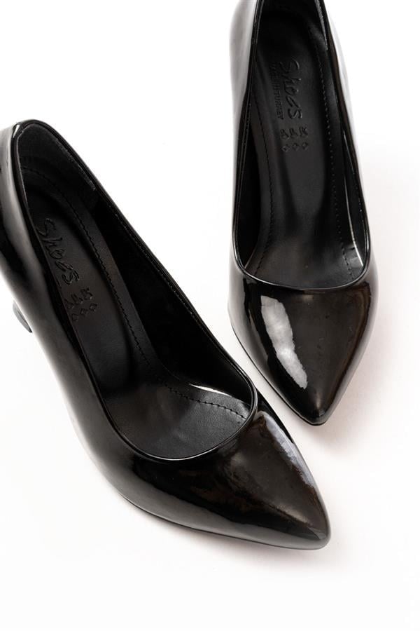 ST-001 Siyah Rugan Günlük 9 Cm Topuklu Bayan Stiletto Ayakkabı