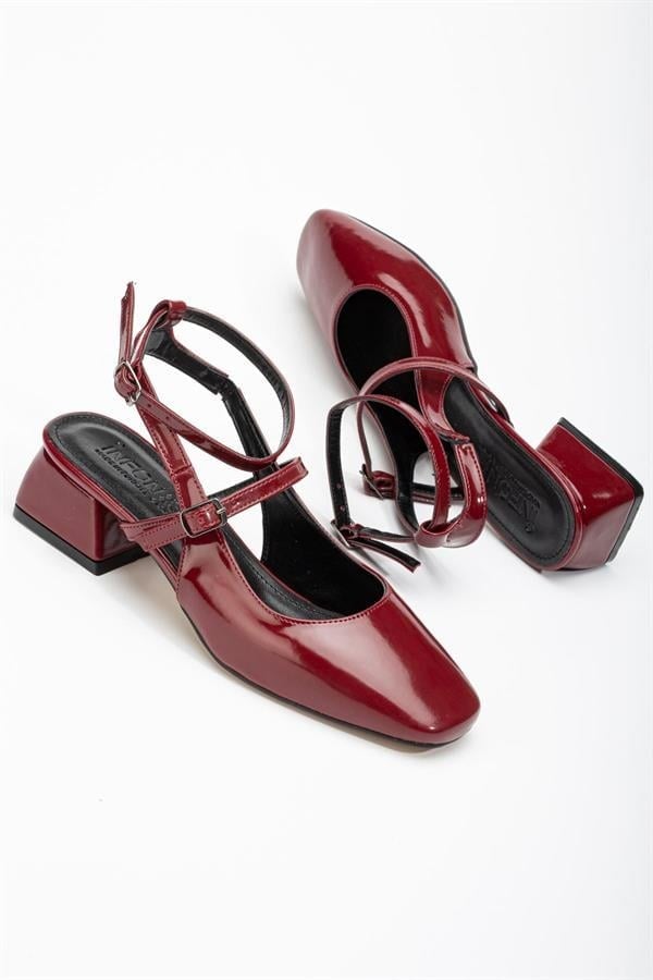 ST-003 Bordo Rugan Günlük 4 Cm Topuklu Bayan Ayakkabı