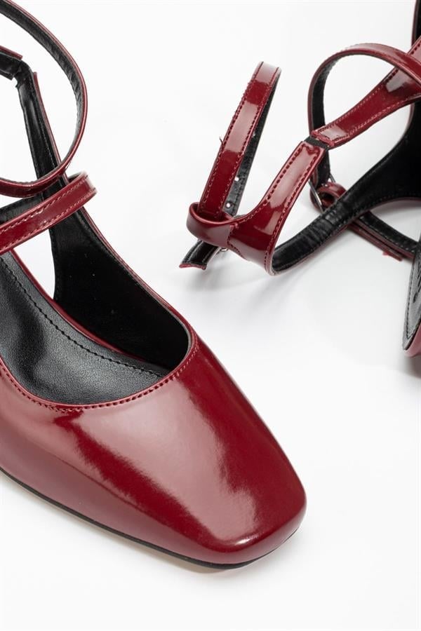 ST-003 Bordo Rugan Günlük 4 Cm Topuklu Bayan Ayakkabı