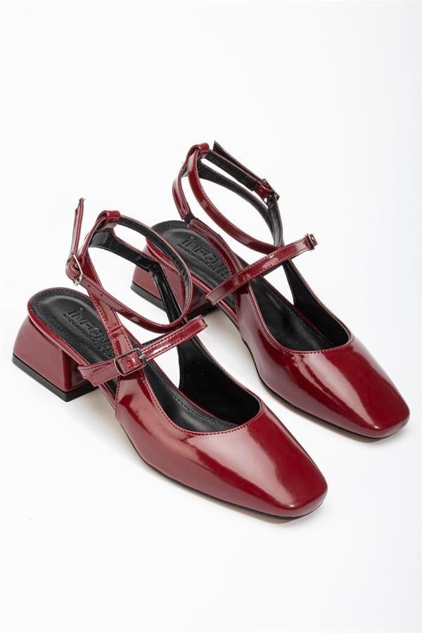ST-003 Bordo Rugan Günlük 4 Cm Topuklu Bayan Ayakkabı