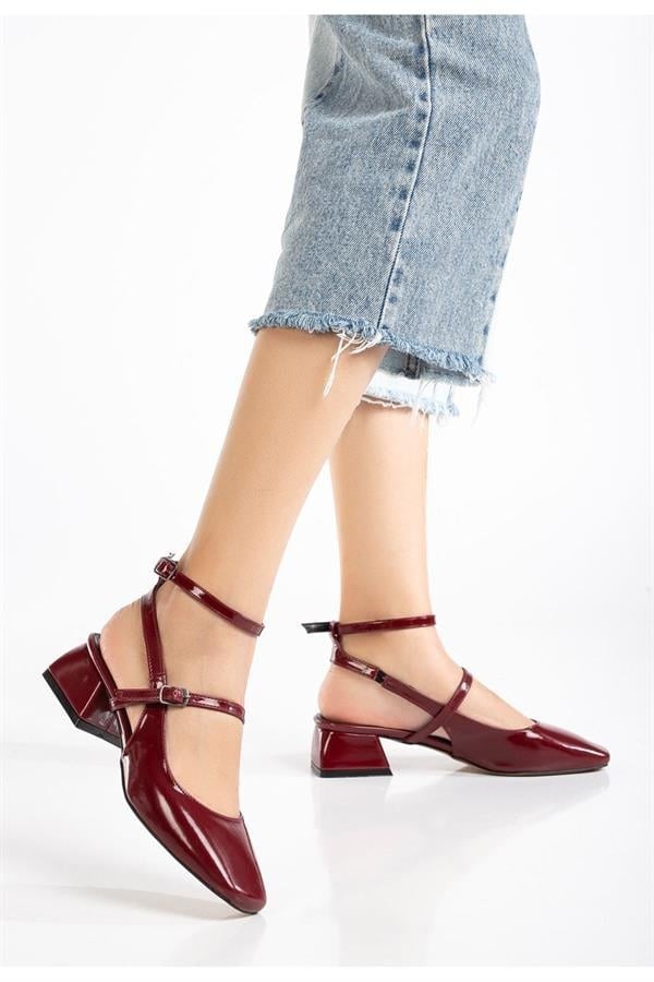 ST-003 Bordo Rugan Günlük 4 Cm Topuklu Bayan Ayakkabı