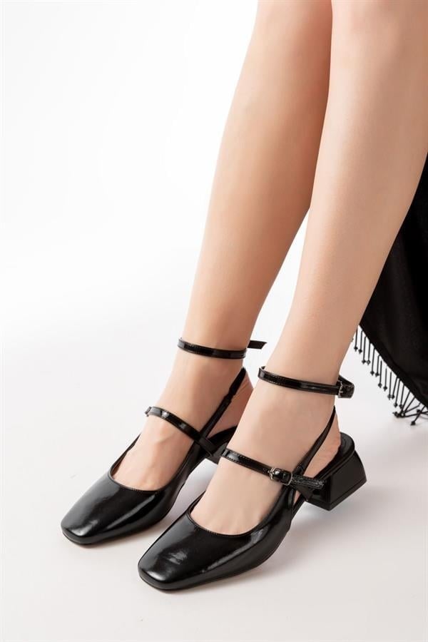 ST-003 Siyah Rugan Günlük 4 Cm Topuklu Bayan Ayakkabı