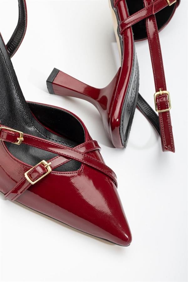 ST-005 Bordo Rugan Günlük 7 Cm Topuklu Bayan Ayakkabı