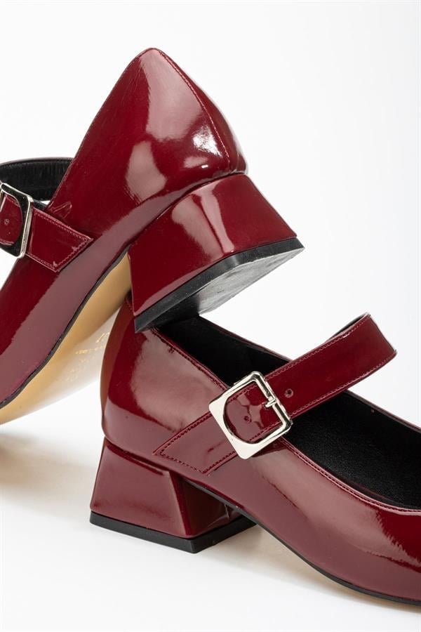 ST-006 Bordo Rugan Günlük 4 Cm Topuklu Bayan Ayakkabı