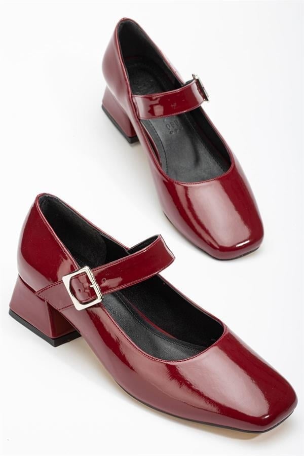ST-006 Bordo Rugan Günlük 4 Cm Topuklu Bayan Ayakkabı