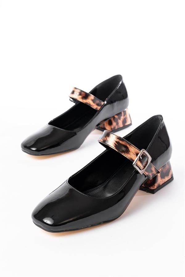 ST-006 Siyah Leopar Rugan Günlük 4 Cm Topuklu Bayan Ayakkabı
