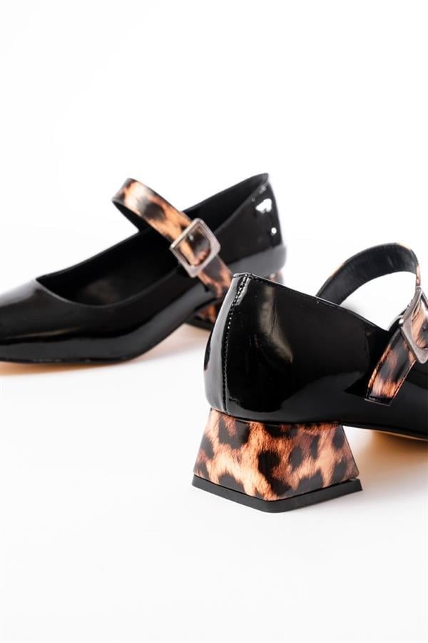 ST-006 Siyah Leopar Rugan Günlük 4 Cm Topuklu Bayan Ayakkabı