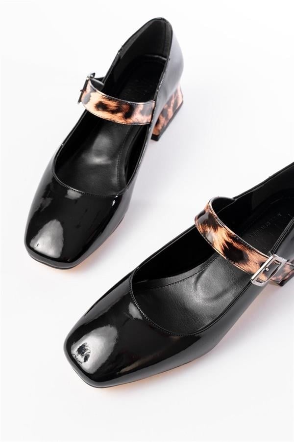 ST-006 Siyah Leopar Rugan Günlük 4 Cm Topuklu Bayan Ayakkabı