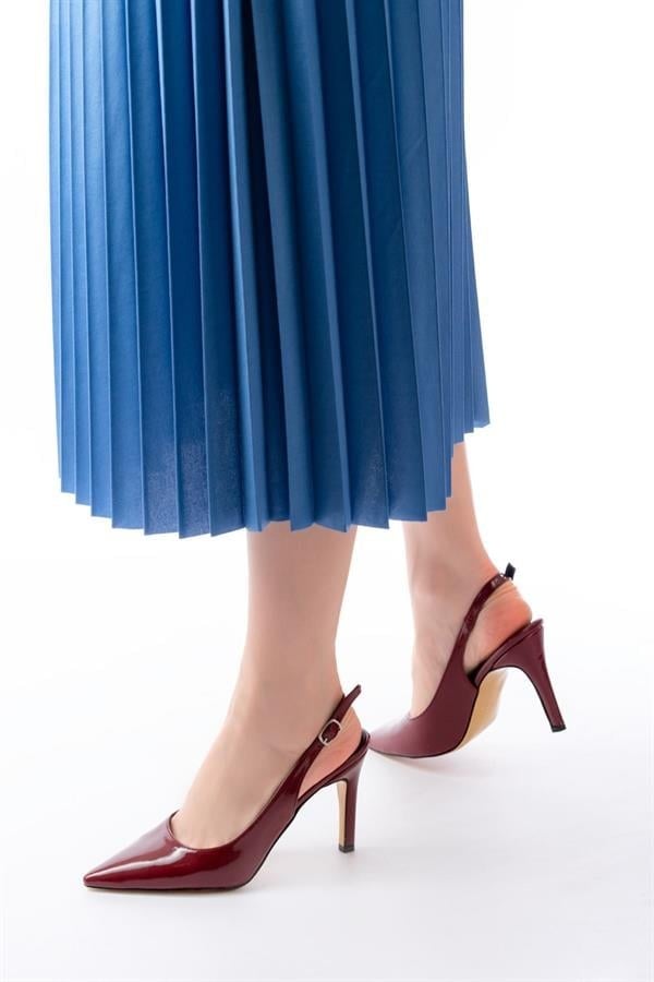 ST-1153 Bordo Rugan Günlük Arkası Açık 9 Cm Topuklu Kadın Ayakkabı
