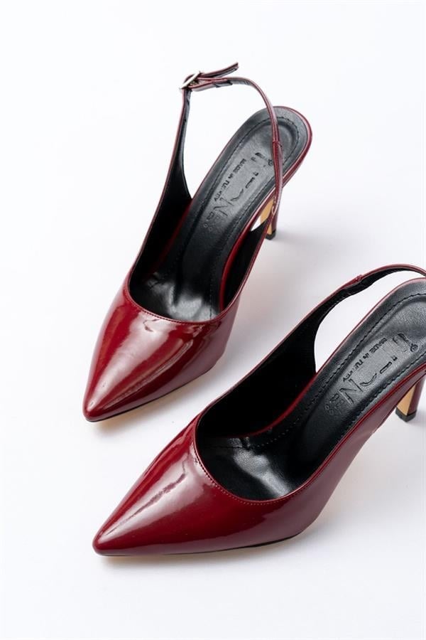 ST-1153 Bordo Rugan Günlük Arkası Açık 9 Cm Topuklu Kadın Ayakkabı