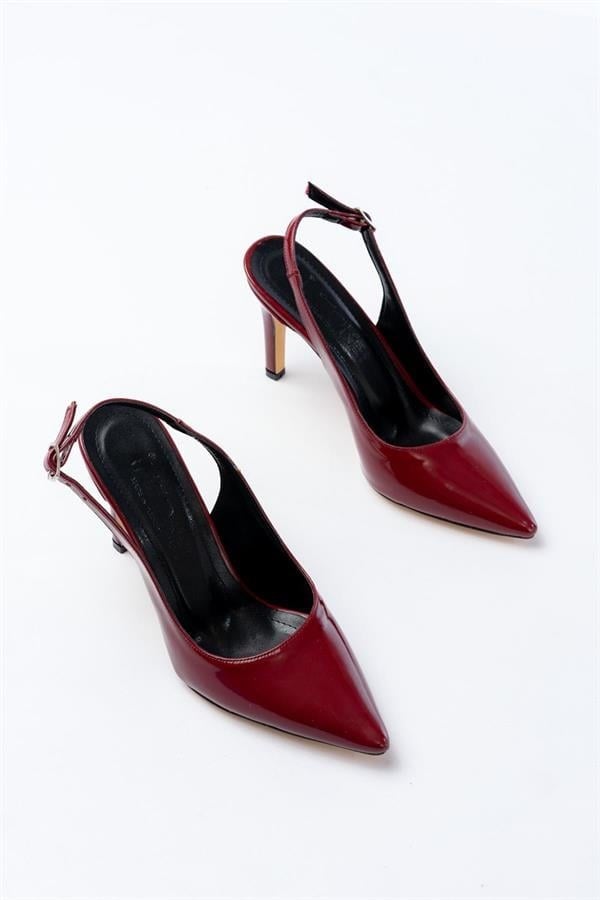 ST-1153 Bordo Rugan Günlük Arkası Açık 9 Cm Topuklu Kadın Ayakkabı