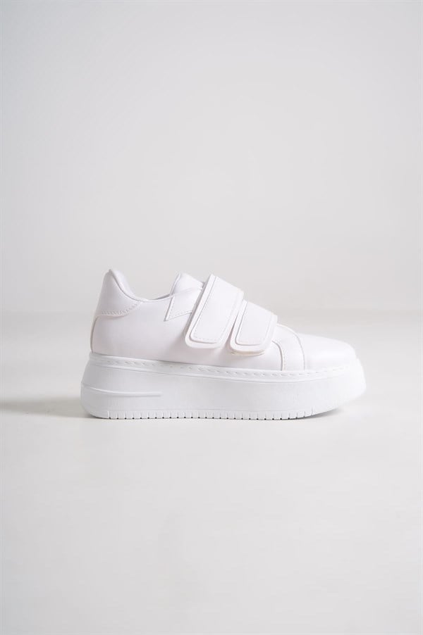VALENCIA Bağcıksız Cırt Cırtlı Ortopedik Taban Kadın Sneaker Spor Ayakkabı CBT - Beyaz