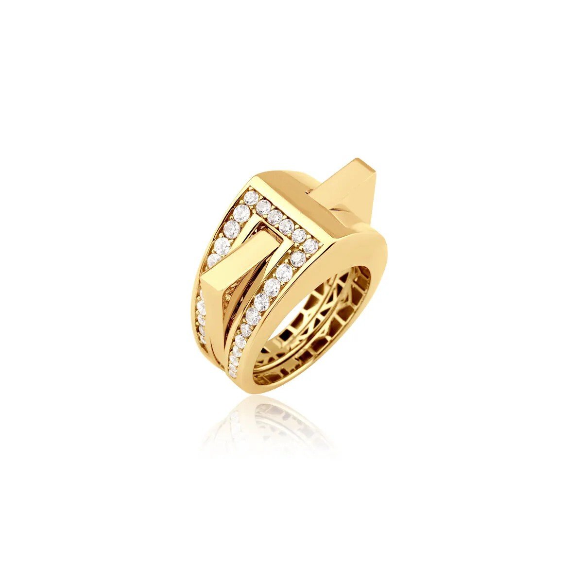 Regold Çiftli Tasarım Taşlı Yüzük