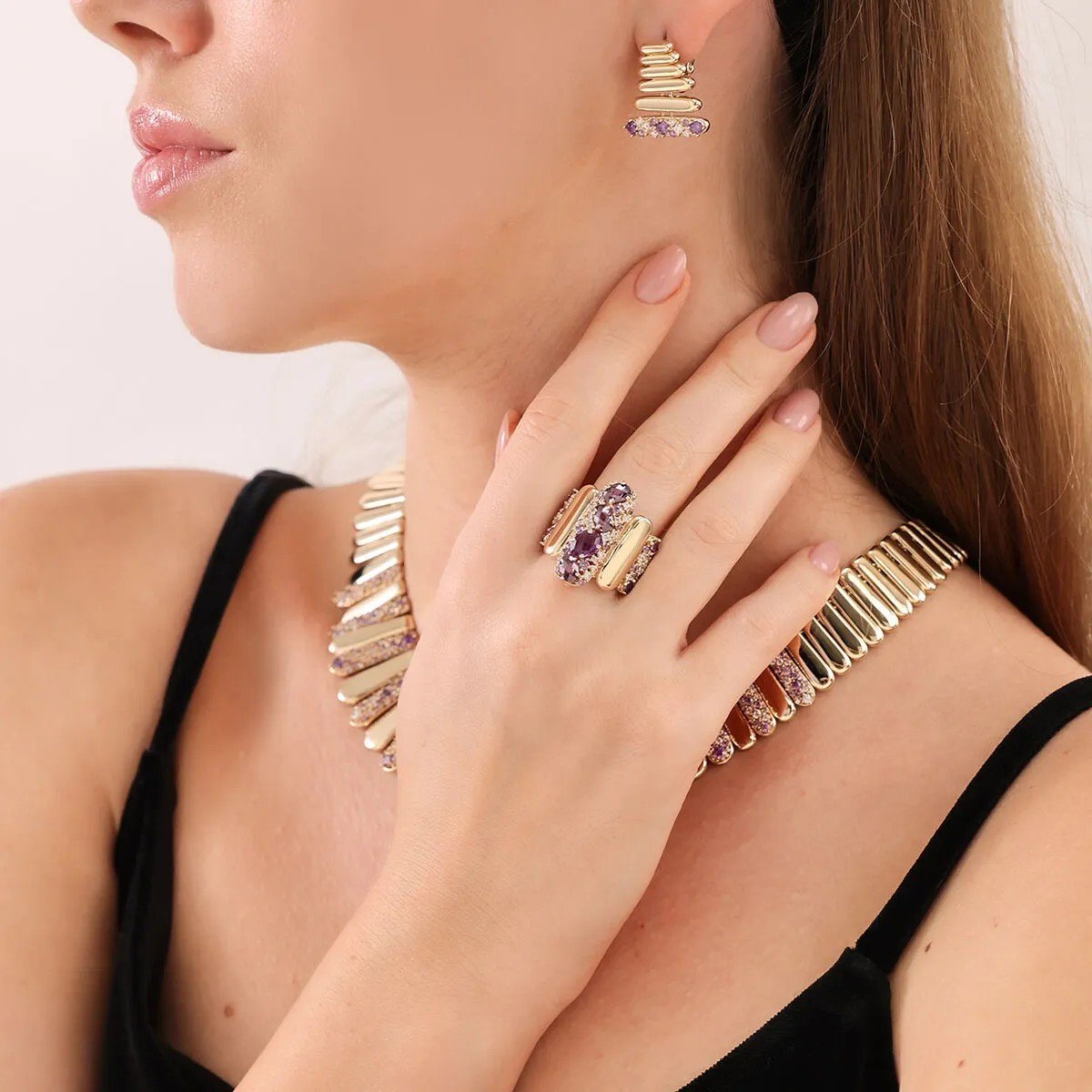 Regold Mor Taşlı 4'lü Set