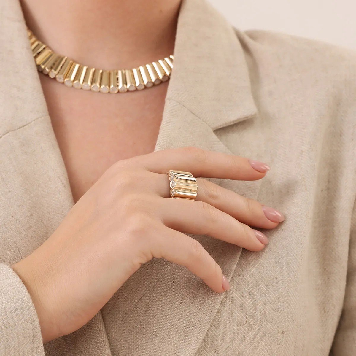 Regold Silindir Taşlı 4'lü Set