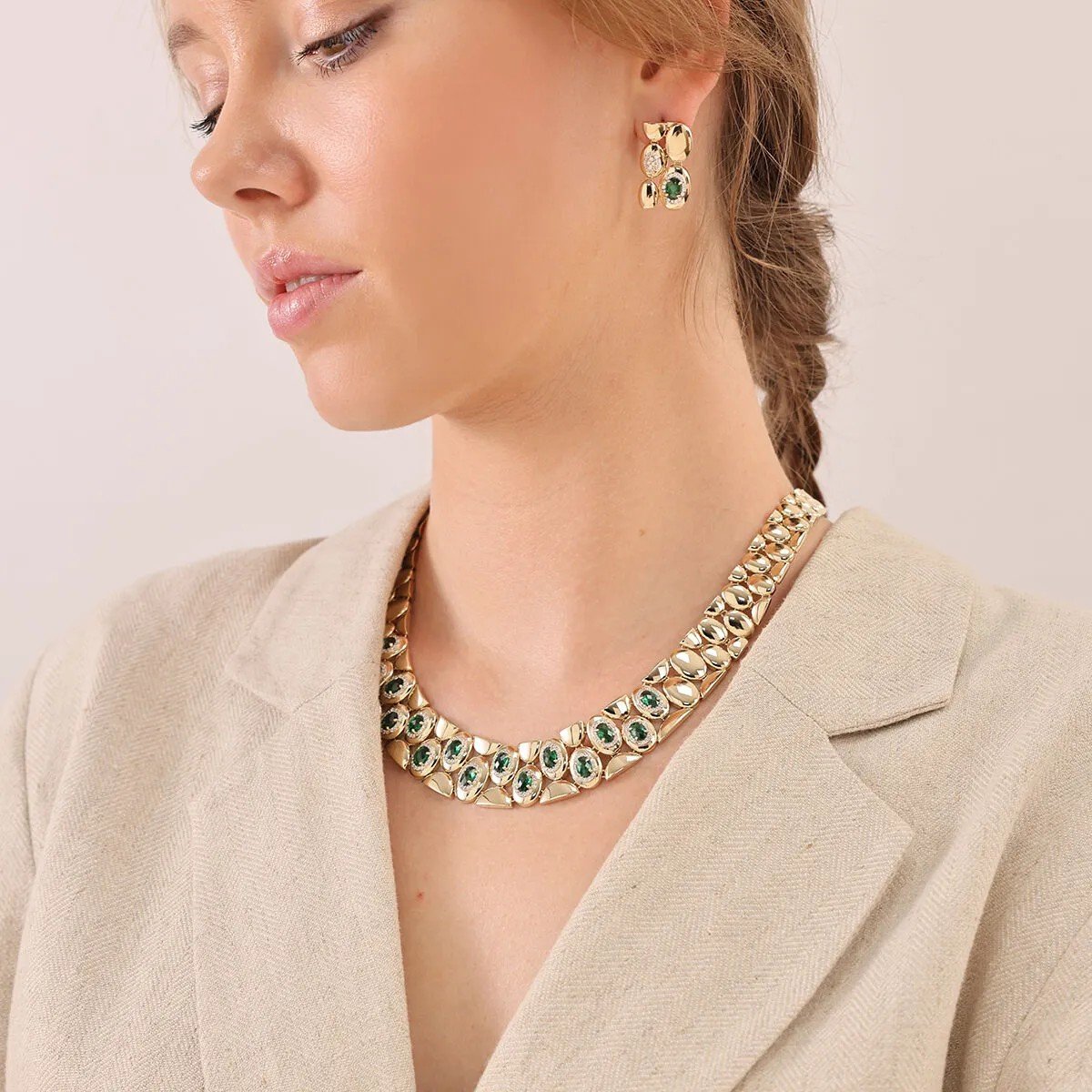 Regold Taşlı Yeşil 4'lü Set