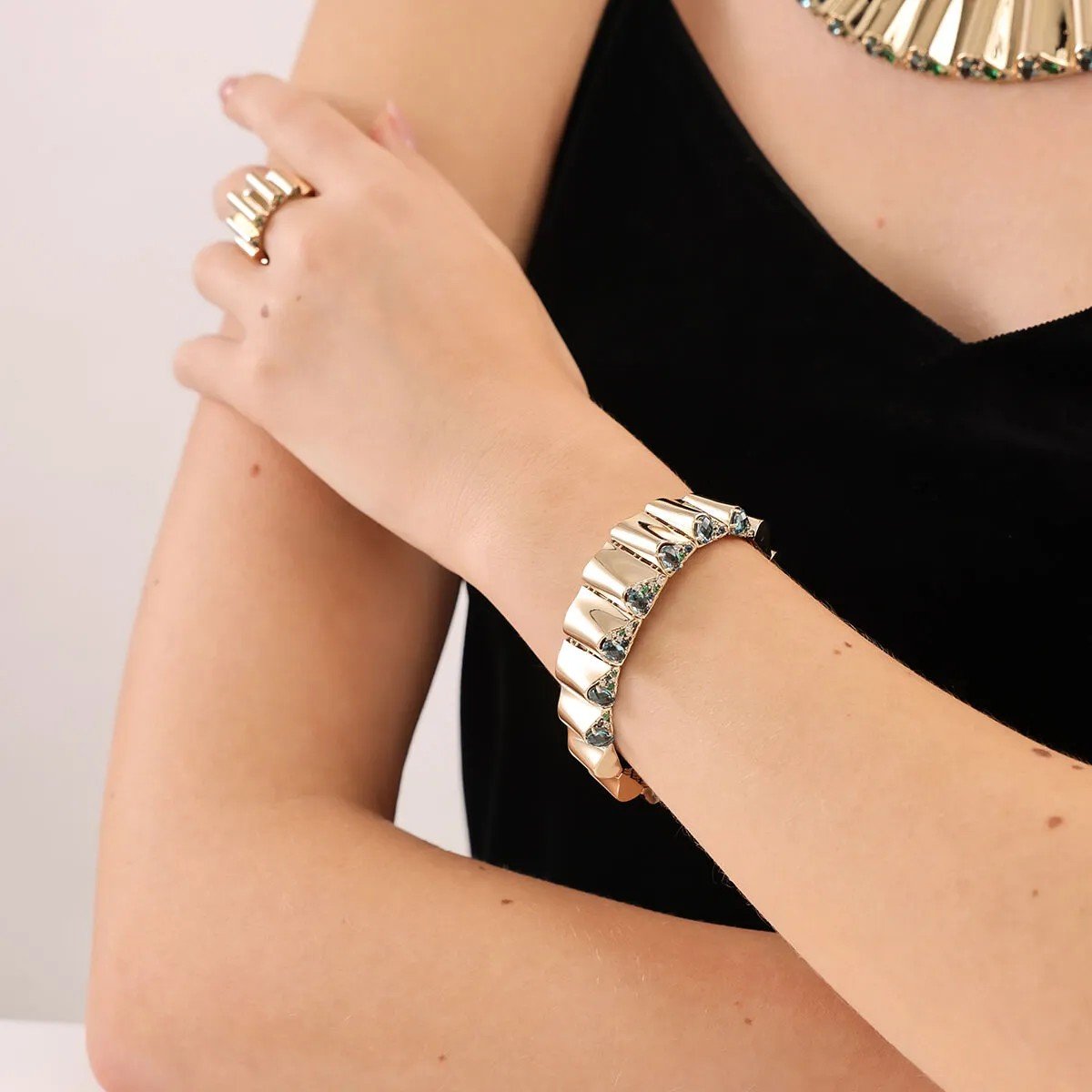 Regold Yeşil Taşlı 4'lü Set