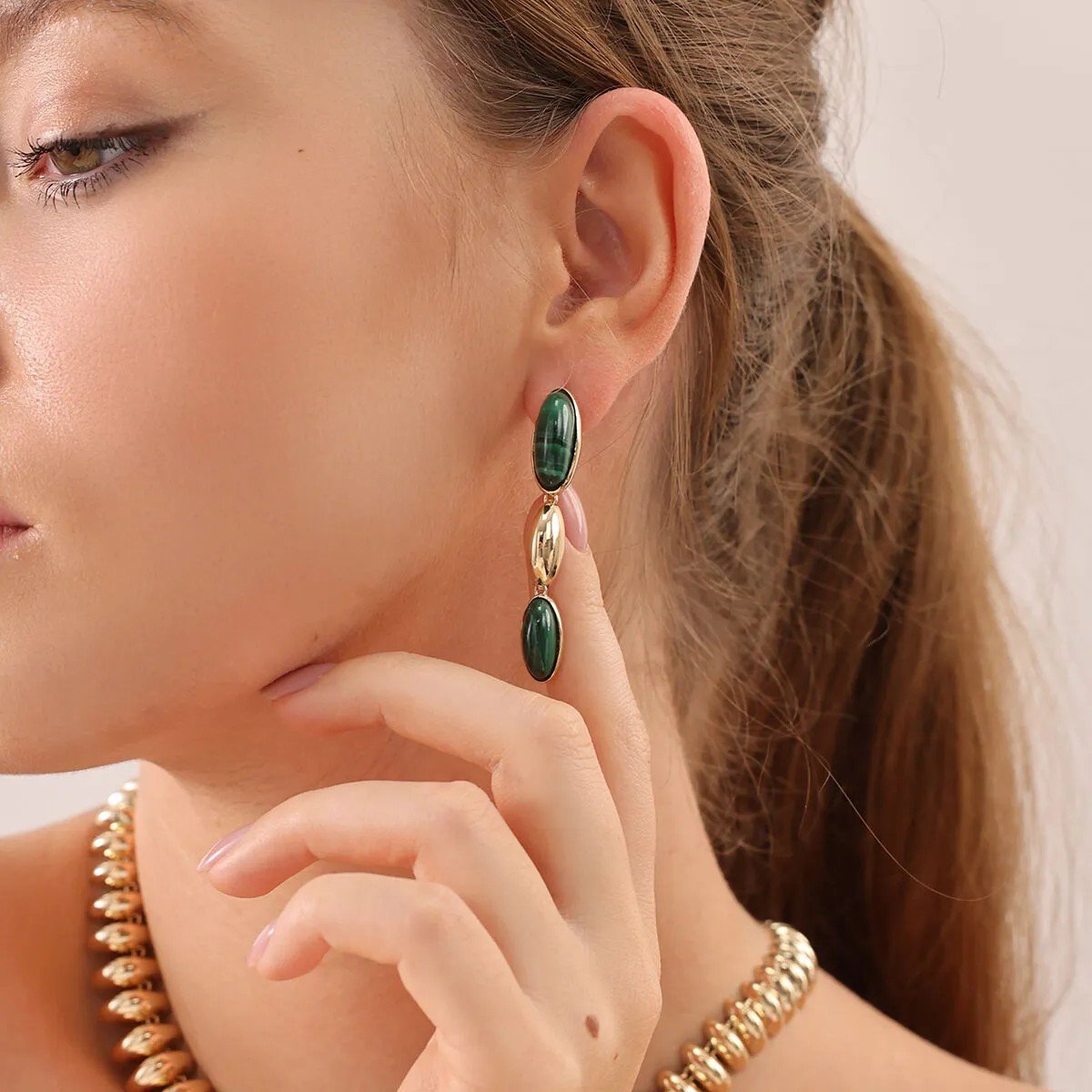 Regold Yeşil Taşlı 4'lü Set