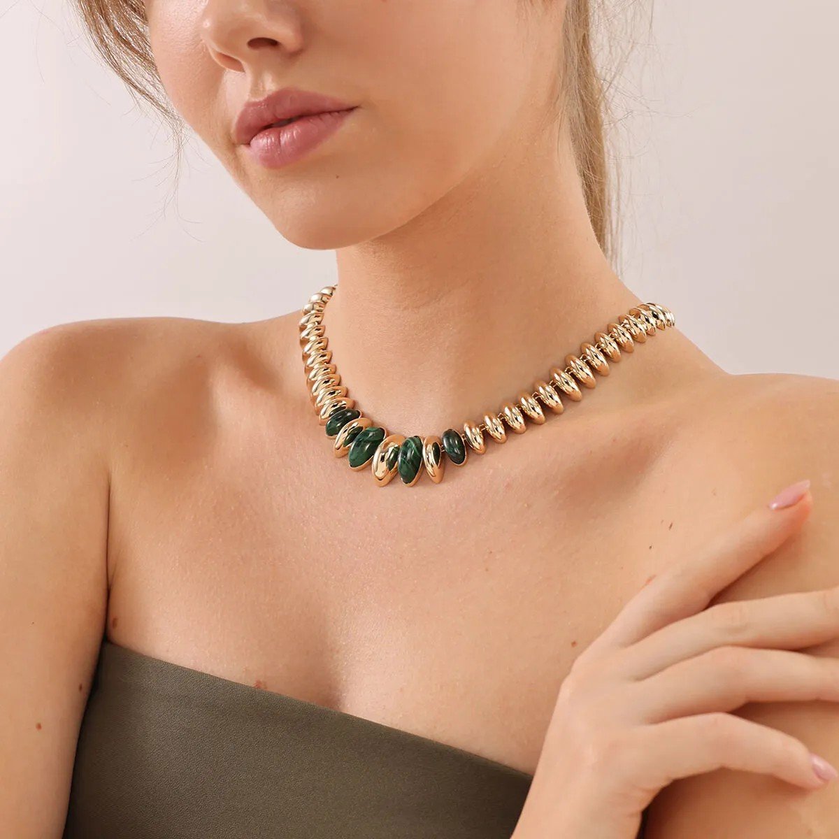 Regold Yeşil Taşlı 4'lü Set