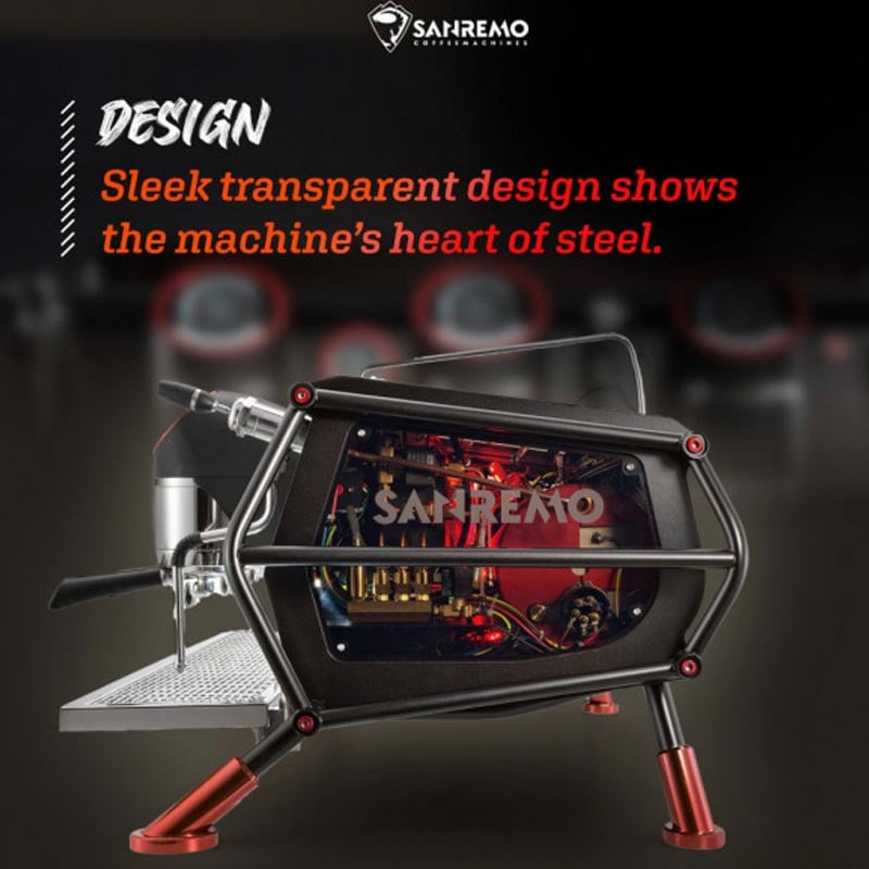 Sanremo Racer Naked Multiboiler Tam Otomatik Espresso Kahve Makinesi, 2 Gruplu, Siyah