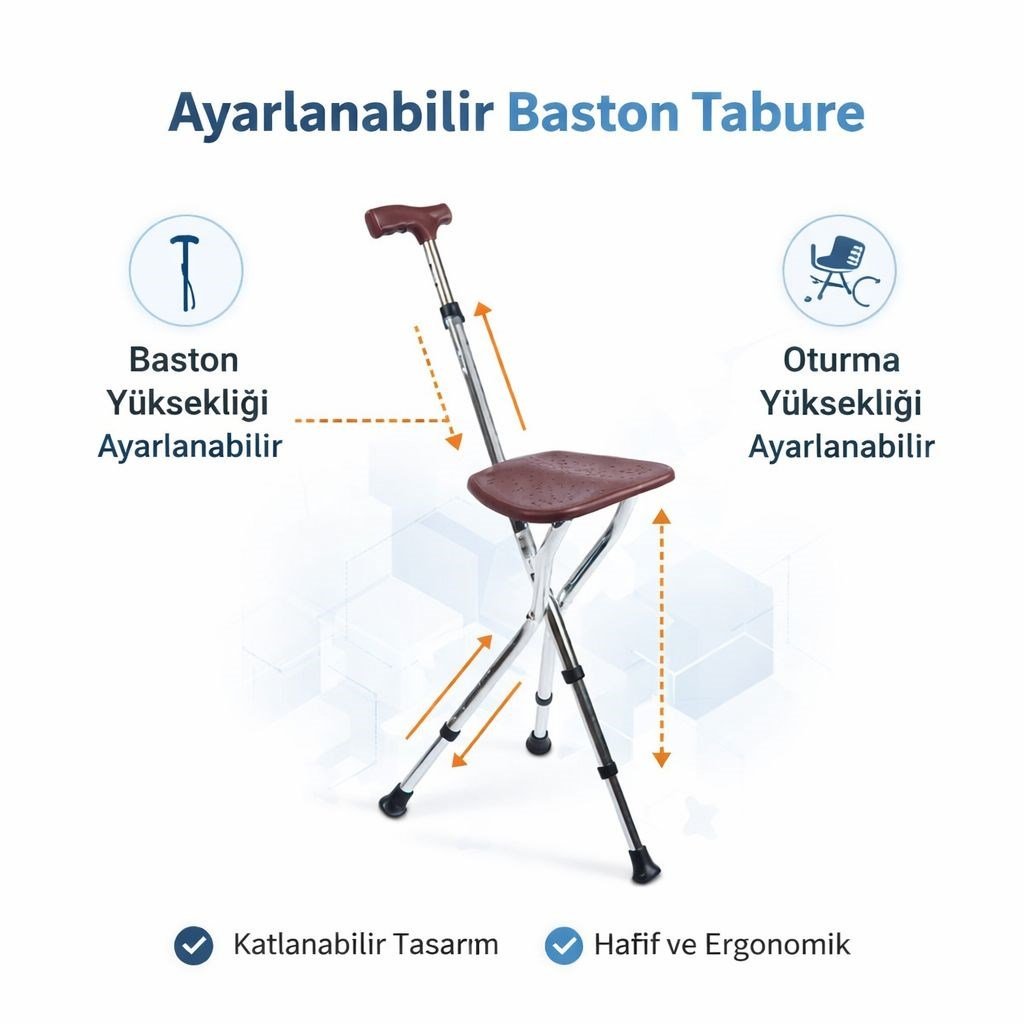 Oturaklı Baston Yüksekliği Ayarlanabilir