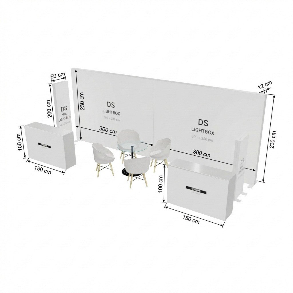 12 m² (600×200 cm)  DS Modüler Lightbox kongre ve fuar Standı  - set 22