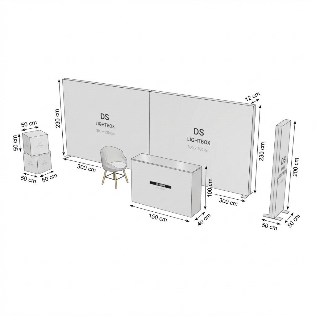 12 m² (600×200 cm)  DS Modüler Lightbox kongre  Standı  - set 23