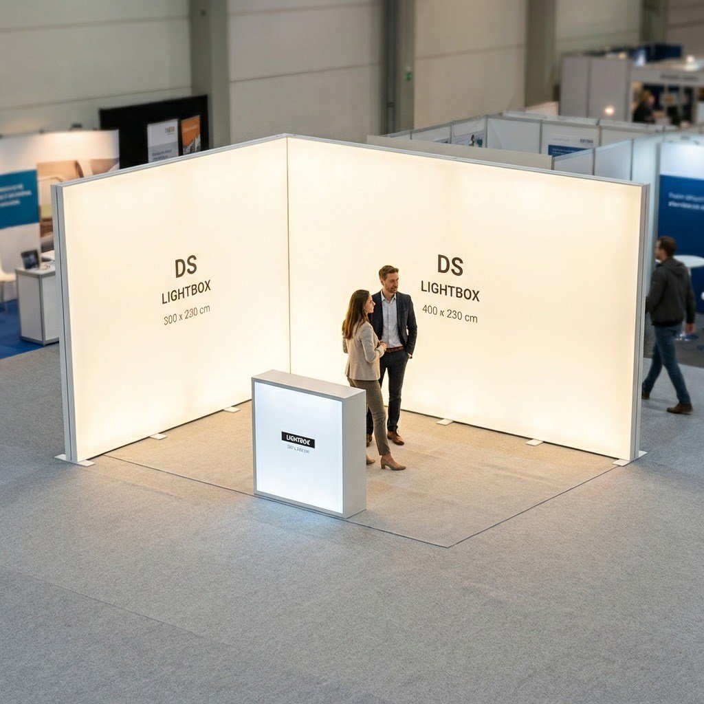 12 m² Modüler Lightbox Fuar Standı - 2 Cephe Kapalı (400x300 cm)