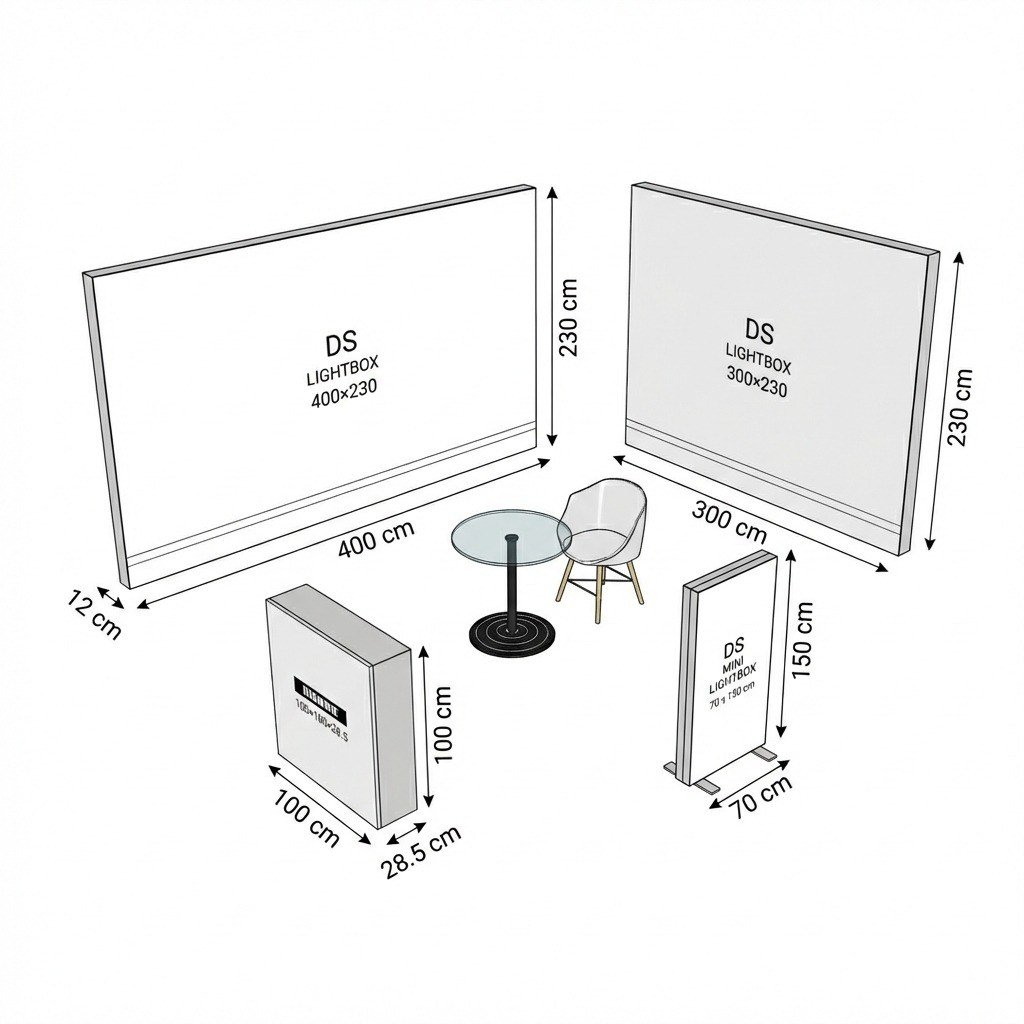 12 m² Modüler Lightbox Fuar Standı -2 Cephe Kapalı (500x200 cm)