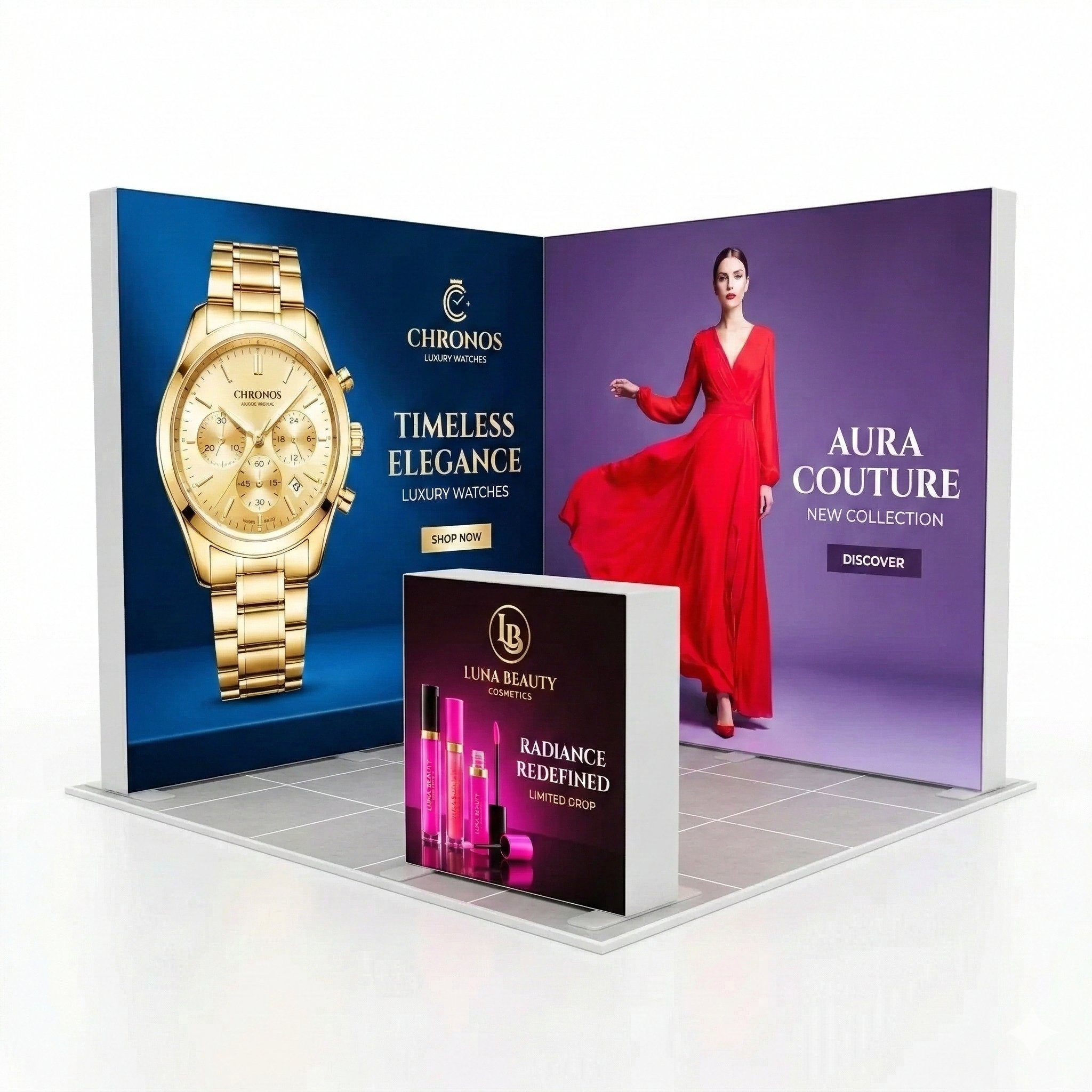 12 m² Modüler Lightbox Fuar Standı - 2 Cephe Kapalı (400x300 cm)