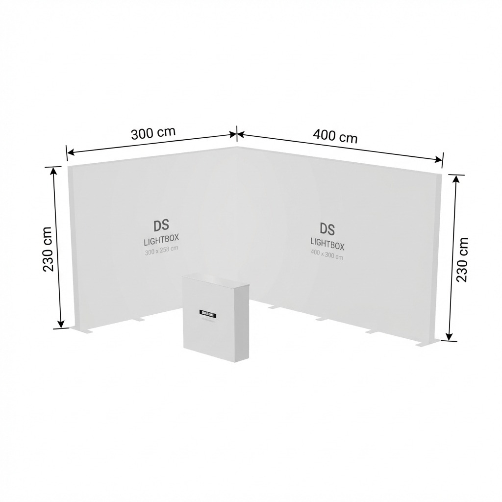 12 m² Modüler Lightbox Fuar Standı 2 Cephe Kapalı 400×300 cm - Kurulum Sonrası Görünüm | portatif stand çözümü