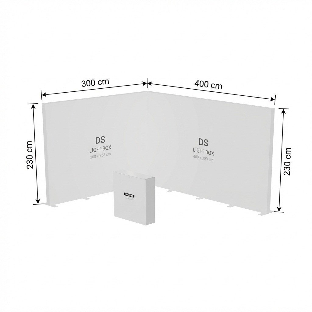 12 m² Modüler Lightbox Fuar Standı - 2 Cephe Kapalı (400x300 cm)