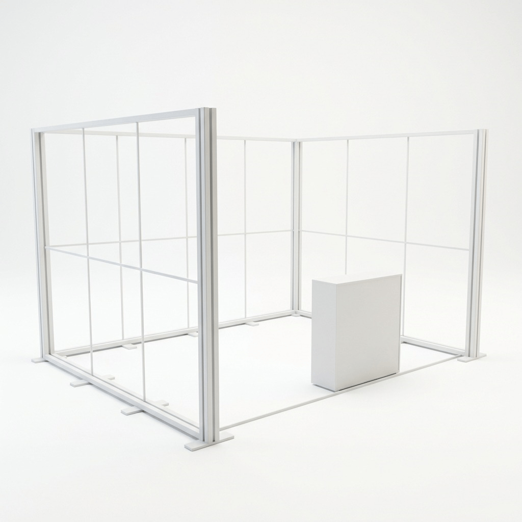 12 m² Modüler Lightbox Fuar Standı 3 Cephe Kapalı 400×300 cm - Yakın Plan Detay