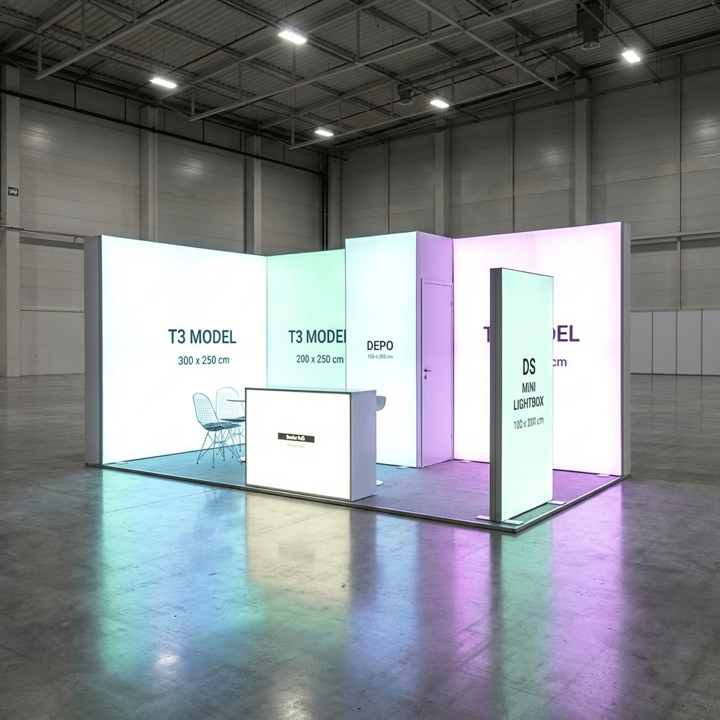 15 m² 2 Cephe Kapalı T3 Modüler fuar Standı  – Set 39