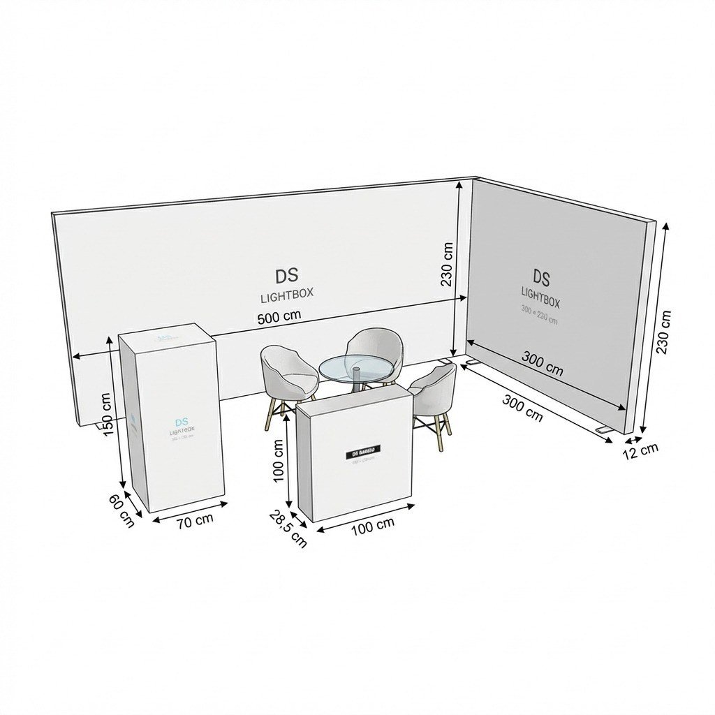 15 m² (500×300 cm)  DS Modüler Lightbox kongre ve fuar Standı  - set 19