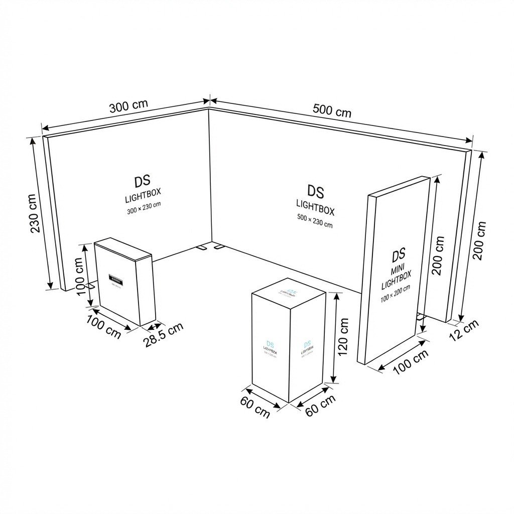 15 m² (500×300 cm)  DS Modüler Lightbox kongre ve fuar Standı  - set 21
