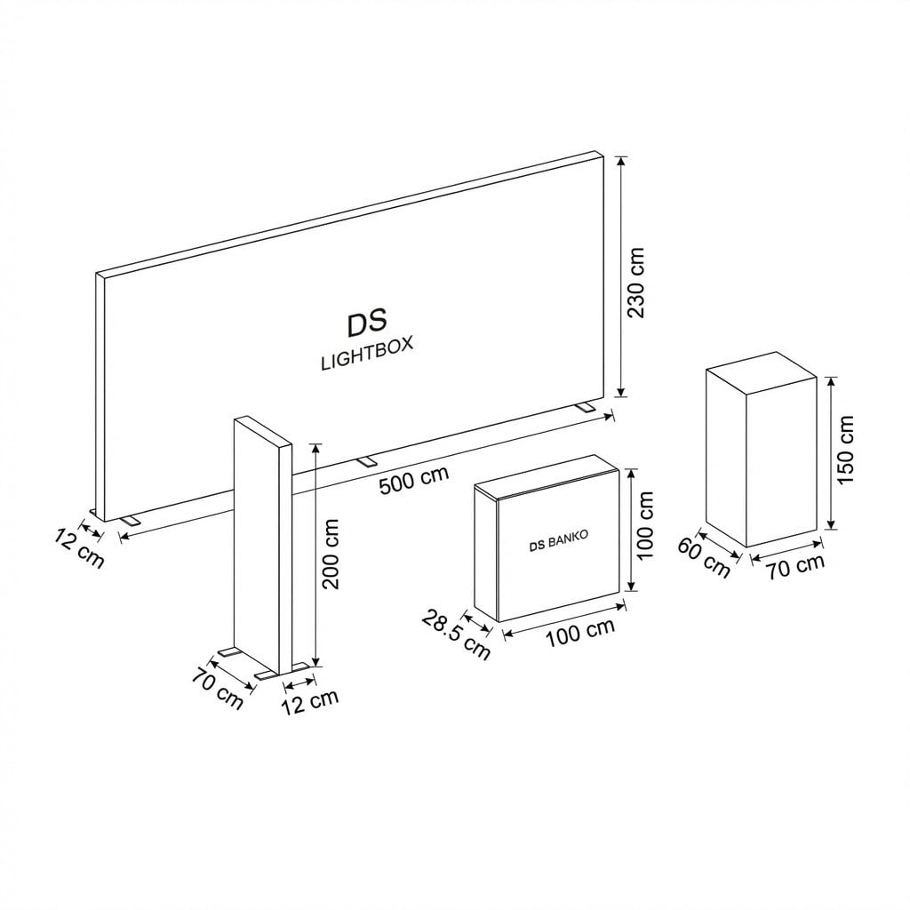 15 m² (500×300 cm)  DS Modüler Lightbox kongre ve fuar Standı  - set 20