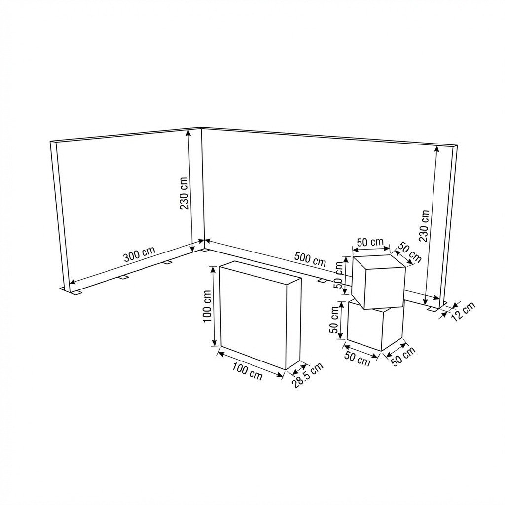15 m² Modüler Lightbox Fuar Standı -2 Cephe Kapalı (500x300 cm)