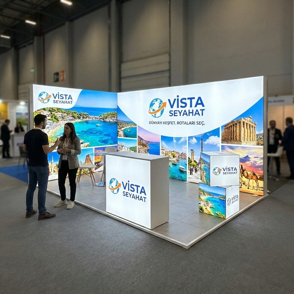 15 m² Modüler Lightbox Fuar Standı -2 Cephe Kapalı (500x300 cm)