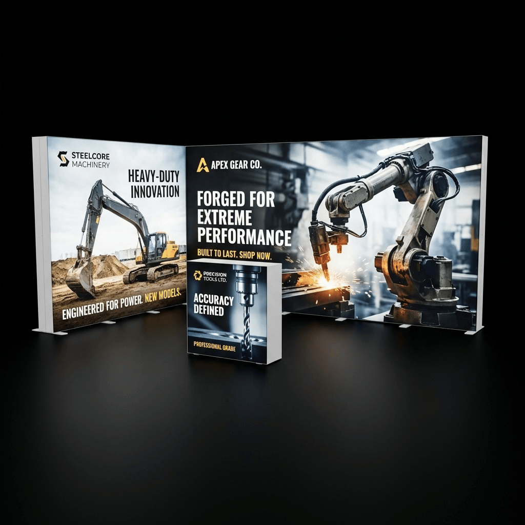 15 m² Modüler Lightbox Fuar Standı 2 Cephe Kapalı 500×300 cm - Perspektif Görünüm