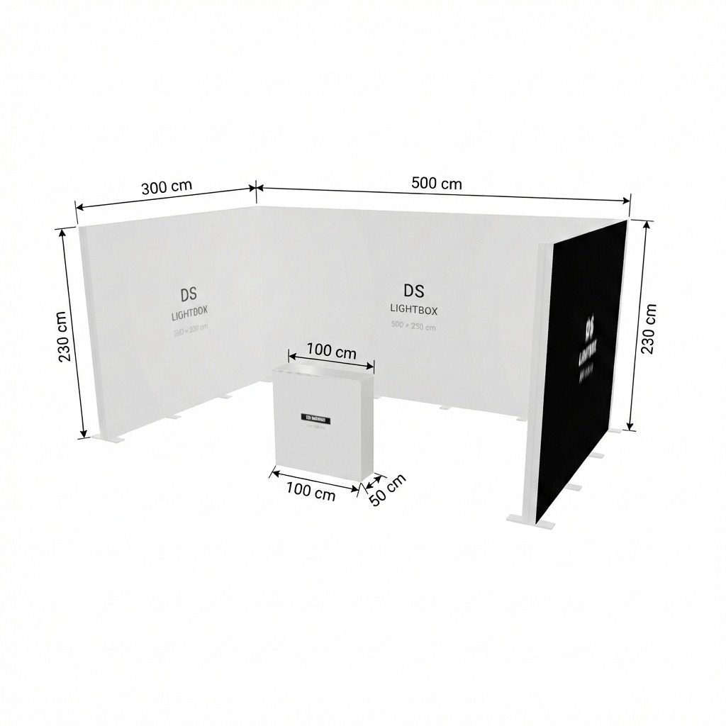 15 m² Modüler Lightbox Fuar Standı 3 Cephe Kapalı 500×300 cm - Yakın Plan Detay
