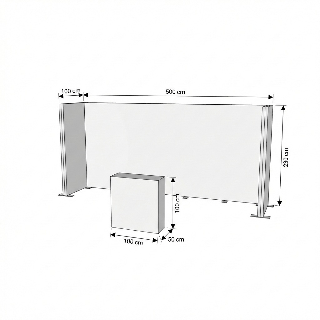 15 m² Modüler Lightbox Fuar Standı 3 Cephe Yarım Kapalı 500×300 cm - Yakın Plan Detay