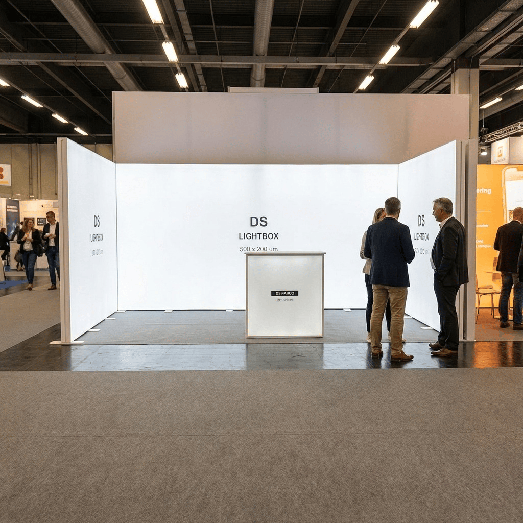 15 m² Modüler Lightbox Fuar Standı 3 Cephe Kapalı 500×300 cm - LED Aydınlatma Detayı