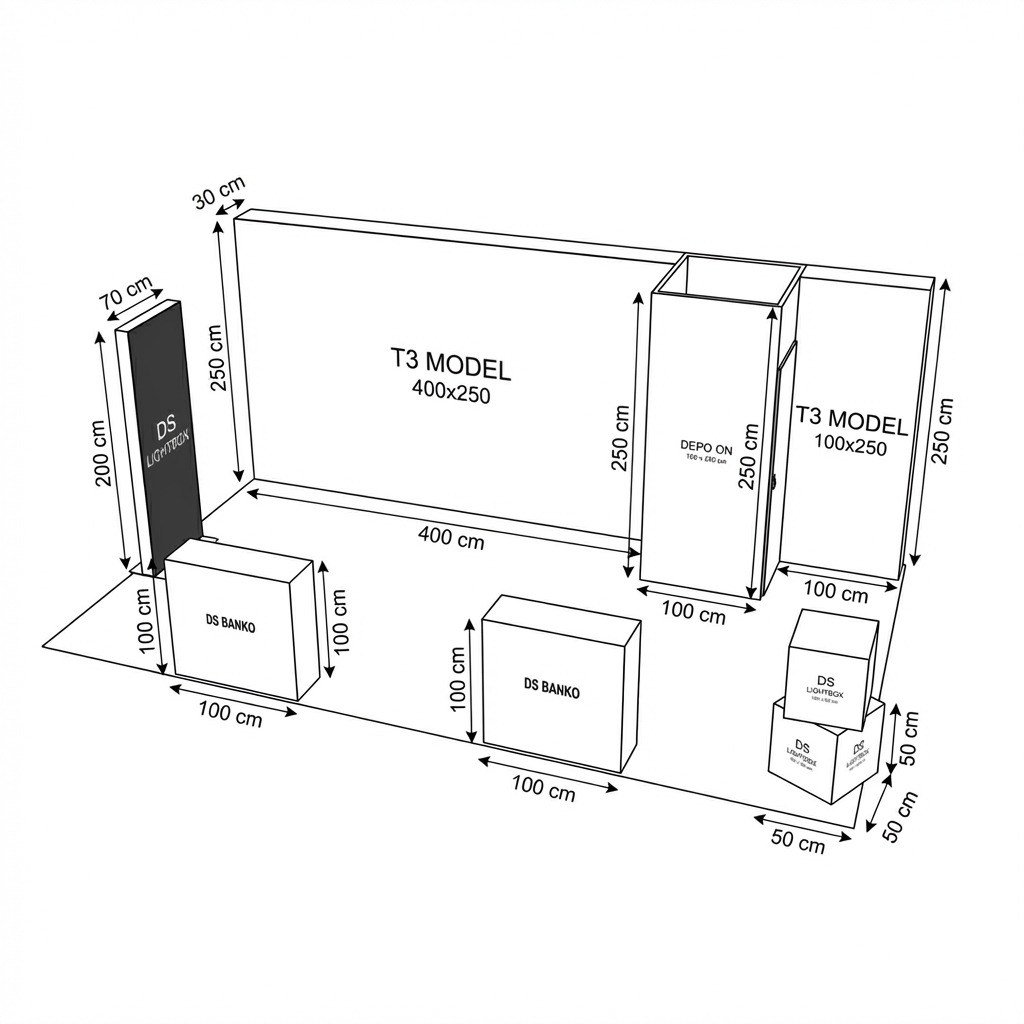 18 m² 1 Cephe Kapalı T3 Modüler fuar Standı  – Set 42